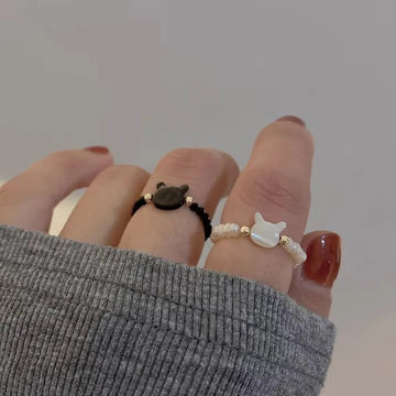 DAIIIBABYYY  -  Natural Moonstone Obsidian Rings Beads Minimalist Fidget Ring Women Handmade Cute Black White Cat Ring Party Accessories Jewelry
